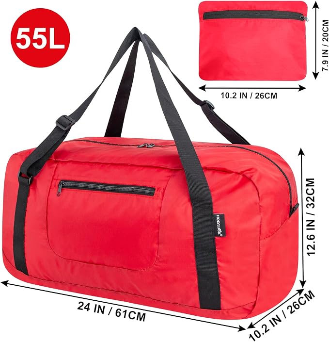 HOLYLUCK Foldable Travel Duffel Bag Luggage Great for Gym -55L, Red - Image 2
