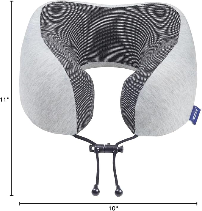 napfun Neck Pillow for Travel with Travel Pouch, Sleep Mask & Earplugs, Memory Foam Airplane Pillow for Headrest Sleep with Eyeshades, Plane Essentials with Eye Blindfold, Light Gray Kit - Image 7