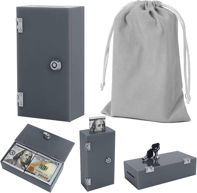 Acrylic Cash Box for Gambler Pocket Size, Winners Bank with 2 Keys Storage Bag, Compact Portable Secure Money Organizer Safe Lock Box for Casino, Control Gambler,Grey,1 Pack by ClarityCraze