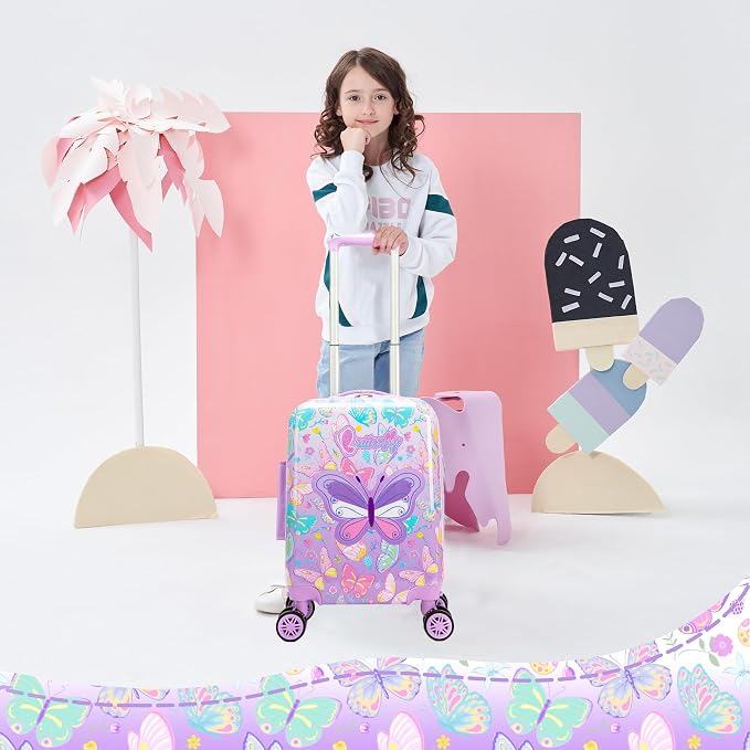 Kid's Luggage Set 2 Piece Suitcase Set 16" Hardside Luggage with Spinner Wheels Girls Carry on Toddler Travel Rolling Suitcase with Neck Pillow Airline Approved - Image 6