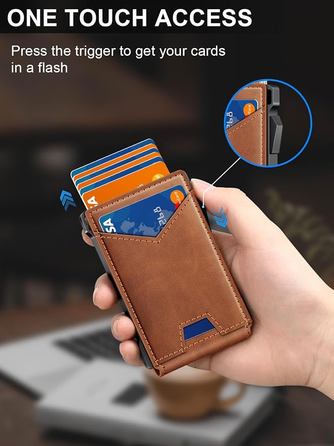 Wallet for Men RFID Wallet with 2 ID Windows & Money Clip, Slim Pop Up Card Holder for 10-12 Cards, Bifold Minimalist Smart Wallet for Front Pocket, Compact Metal Credit Card Holder, Gifts for Men - Image 2