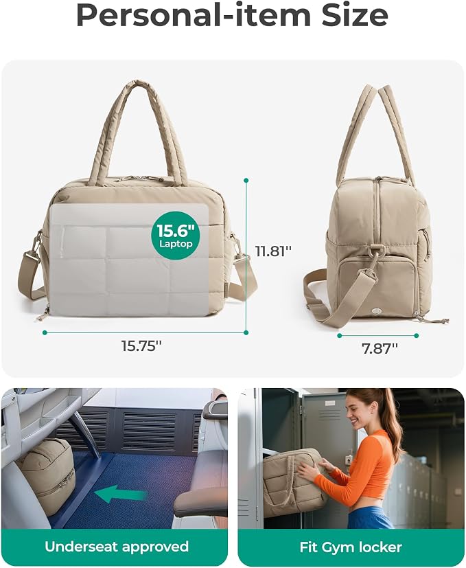 BAGSMART Gym Bag for Women, Carry on Travel Duffel Bag, Water-resistant Weekender with Shoe Compartment for Gym Travel Work, Chocolate, Medium - Image 3