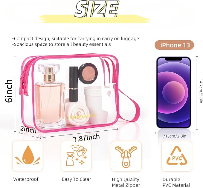 Icramsy Clear Makeup Bag,2 Pack TSA Approved Toiletry Bag for Women & Men | Portable Handheld Design, Waterproof, Airport Airline Compliant, Clear Toiletry Cosmetic Bag - Image 2