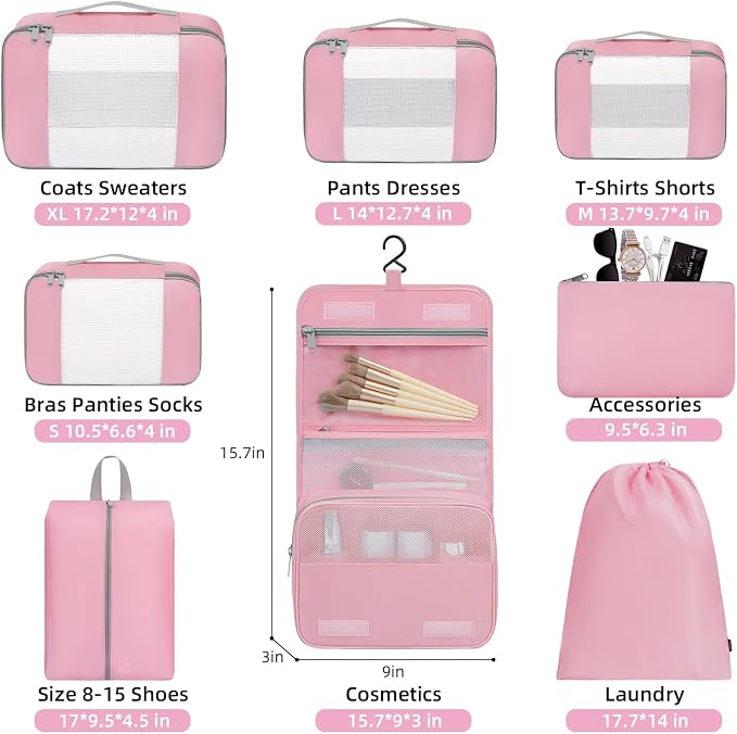 BAGAIL 6 Set/8 Set/10 Set Packing Cubes Various Sizes Packing Organizer for Travel Accessories Luggage Carry On Suitcase - Image 2