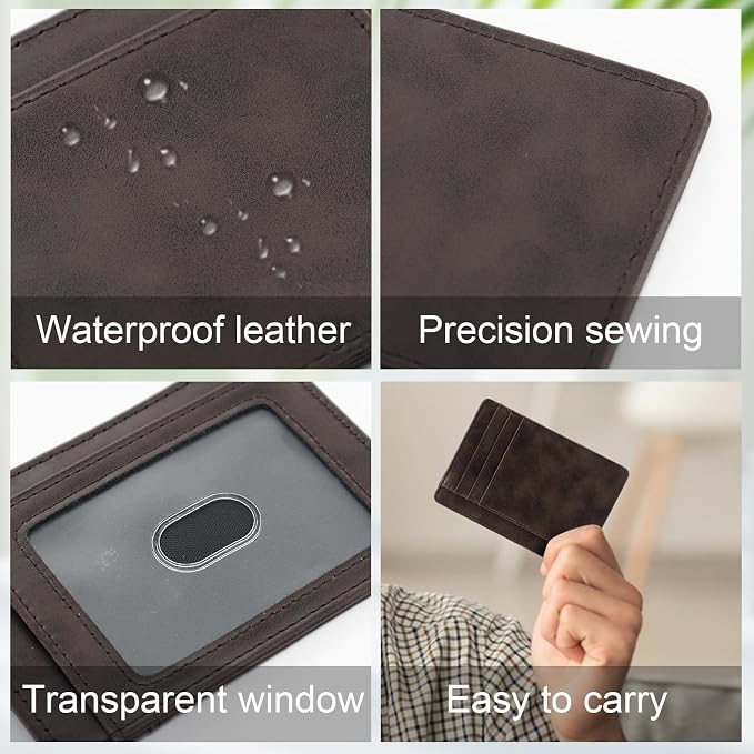 RFID Slim Wallet for Men, Thin Card Holder with ID Window, Minimalist PU Leather Front Pocket Wallets for Storing Cards Checks Cash (Coffee) - Image 3