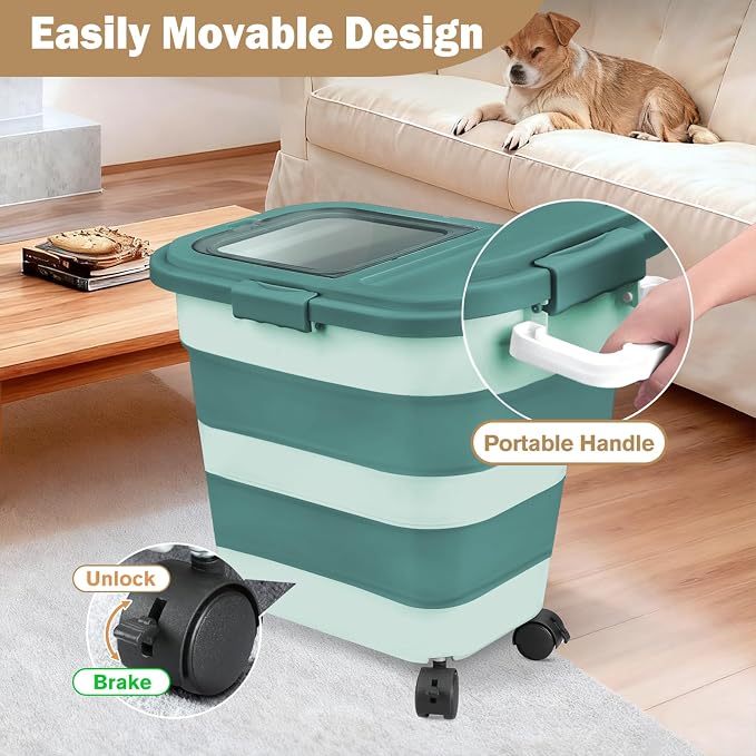 Rice Storage Container, Collapsible Airtight 10-40 Lb Rice Storage Container, 25lb Pet Dog Food Storage Container, Rice Dispenser Bin with Cup and Scoop for Flour Cereal Pasta Grain, Cat Bird - Image 5