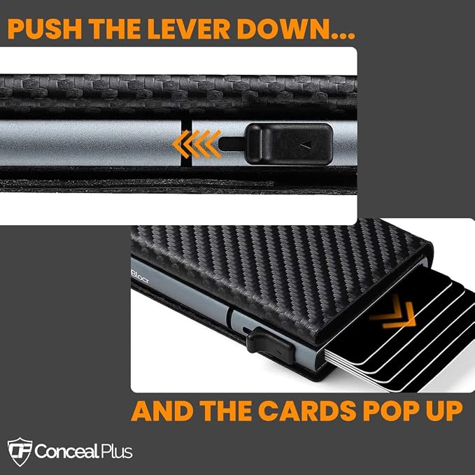 Pop Up Wallet for Men RFID Slim Card Holder Black Carbon | Holds 4-6 Cards with Cash & ID Storage, Featuring One Click Metal Card Ejector & Slim Carbon Design for Daily Carry - Image 8