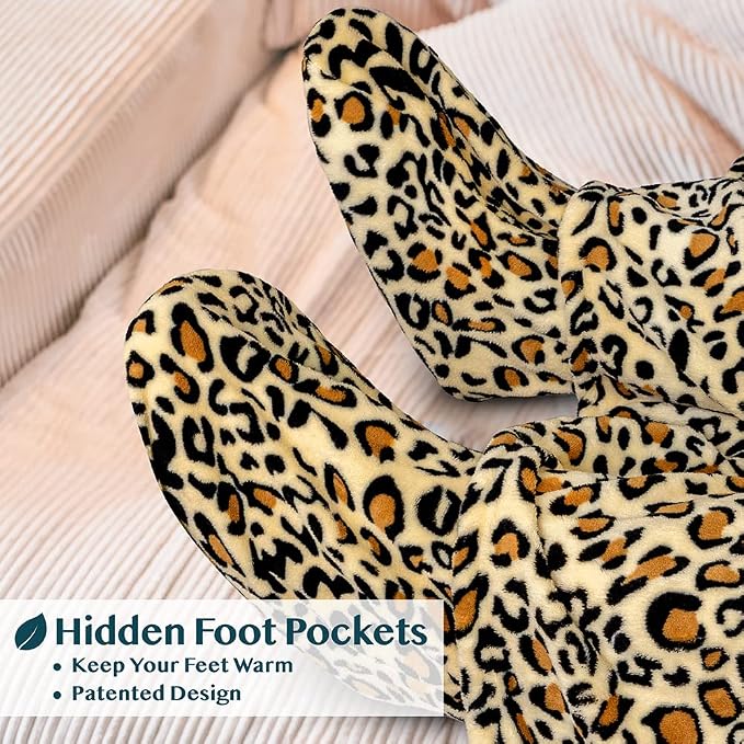 PAVILIA Fleece Blanket with Sleeves, Foot Pockets for Women Men Adults, Plush Wearable Blanket Throw Wrap, Warm Snuggle Blanket Robe, Cozy Gift Ideas Wife Mom, Cheetah Print - Image 2