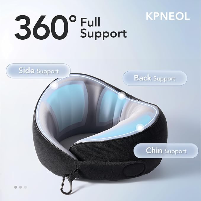 Travel Neck Pillow Airplane Neck Support Ergonomic Design for Traveling | 100% Pure Memory Foam Suitable for Airplanes,Offices and Cars, Cool Black, Standard, C-Shape - Image 2