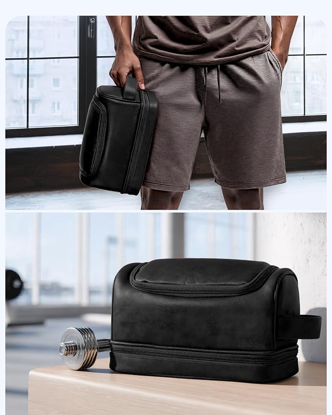 Elviros Hanging Toiletry Bag for Men PU Leather Shaving Kit (Black) | Water-Resistant Travel Organizer with Hanging Hook for Toiletries, Shaving Tools, Grooming Items, and Daily Storage - Image 8