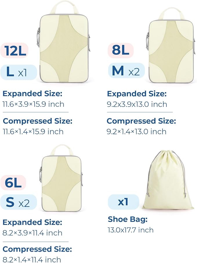 Bagsmart Compression Packing Cubes, Travel Bag Cruise Ship Essentials | Lightweight, Compressible Suitcase Organizer Set fit Standard Carry-On & Checked Luggage, 6 Set, 14 Set Washable Packing Bags - Image 2