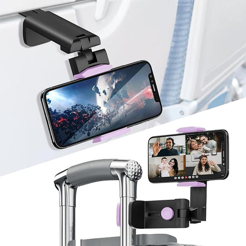 Airplane Phone Holder, 360 Multi-Angle Adjust Mount for Flight | Universal Travel Essentials Phone Stand for Airplane Seat, Flying, Compatible with Smartphones for Hands-Free Viewing, Purple by Huogantom
