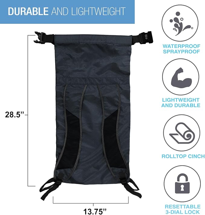 WaterSeals Locking Backpack + Waterproof Bag for Women & Men with Ripstop Material & Anti-Theft Combination Lock to Protect Wallet, iPhone or Valuables at the Beach, Pool, Skiing, or Camping, Black - Image 4