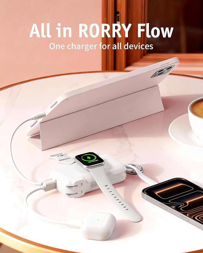 RORRY Flow Portable Charger 10000mAh 40W Wall Plug Power Bank Battery Pack | Built-in USB-C Cable, Keychain Design, Fast Charging, for iPhone 17/16/15, Apple Watch, iPad, 3-in-1, Travel Essential - Image 2