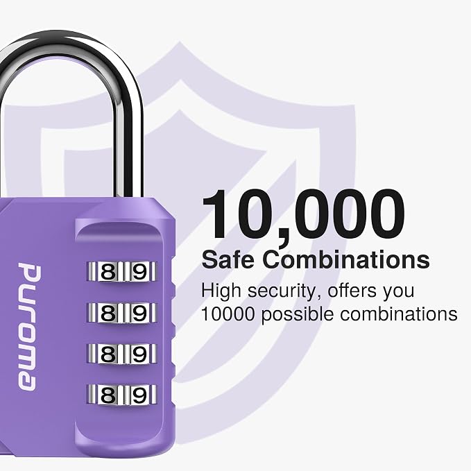 Puroma 4 Pack Combination Lock Locker 4 Digits Combo Padlock Gym 4 Color | For School Gate Fence Toolbox Hasp Storage, Outdoor, Resettable, Weatherproof, Side Window, Crack Cut Resist, Hardened Steel - Image 2