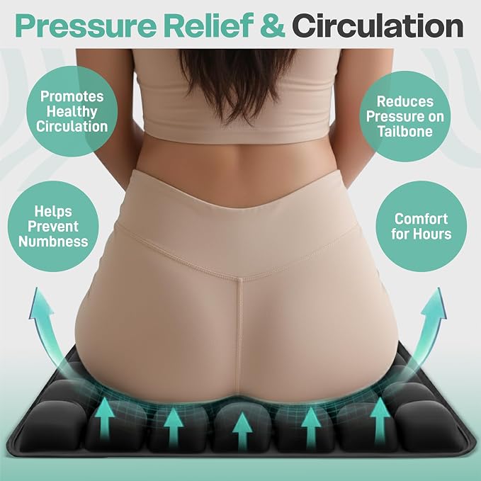 Airplane Seat Cushion, Travel Seat Cushion, Inflatable Wheelchair Cushion for Office Chairs, Stadium Seats with Built in Pump, Car, Office Chair, Tailbone Pain Relief - Image 6