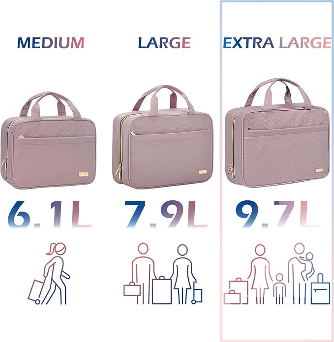 NISHEL Travel Toiletry Bag for women, Portable Hanging Organizer for Family-Sized Shampoo, Conditioner, Brushes Set, Makeup Accessories, Extra Large Size, Peach Pink | for Family-Sized Shampoo, Conditioner, Brushes Set, makeup Accessories, Extra Large ... - Image 3