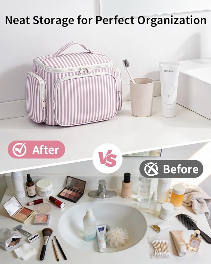 Narwey Hanging Travel Toiletry Bag for Women, Large Makeup Cosmetic Bag | Wide Open, Organized Pocket, Dry Wet Separation, Portable Bathroom Travel Bag for Full Size Toiletries, Vivid Pattern, Gifts - Image 8