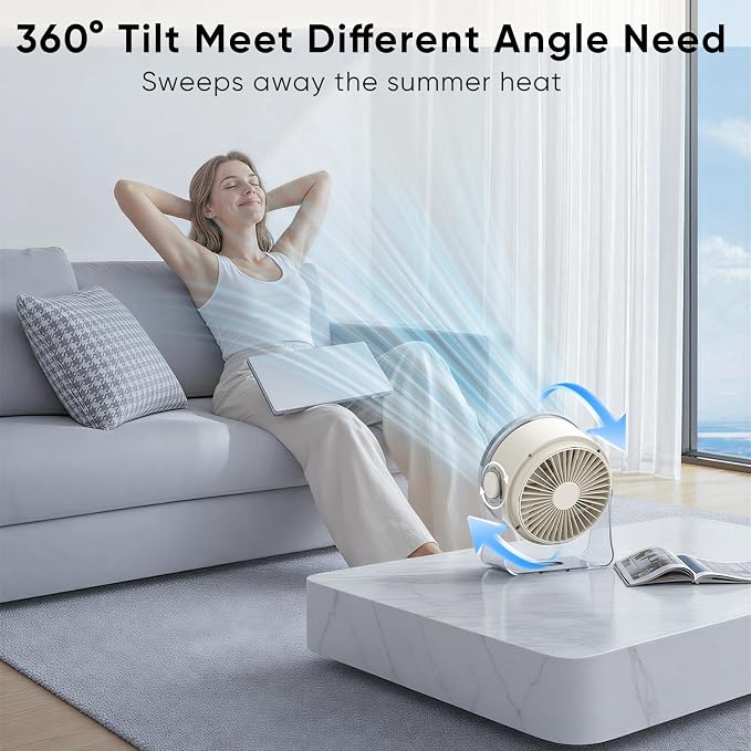 Portable Desk Fan,Quiet Fan for Bedroom,Portable Fan withTurbo Airflow,Fans with 100 Speeds Digital Display, 360° Tilt,Rechargeable Battery Powered Fan,Small Fan for Home, Office, Kitchen (White) - Image 6