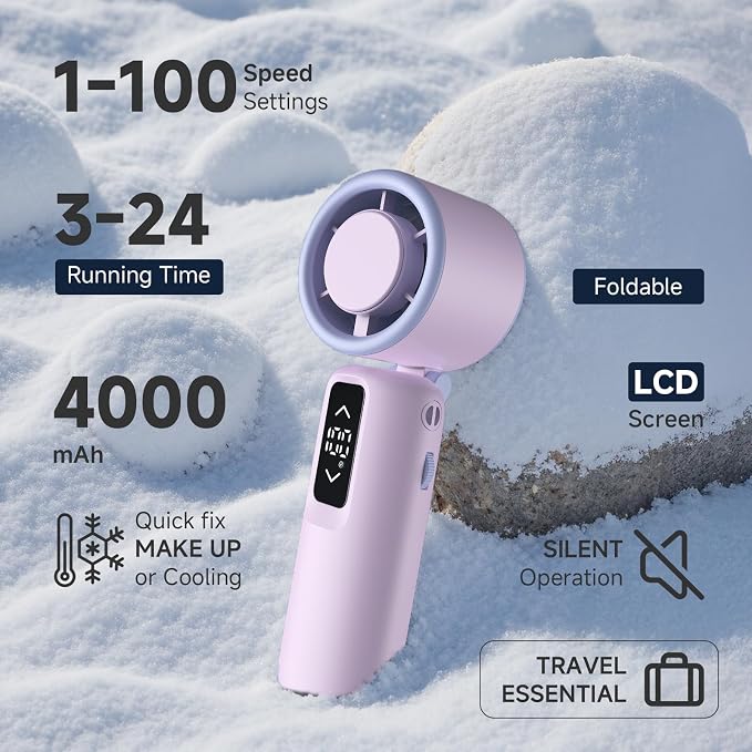 Portable Handheld Turbo Fan, 1-100 Gear Wind, Battery Operated, Up to 23 Working Hours, 3 IN 1 Personal Fan with Air Turbo Tech, Cooling Essentials for Indoor/Outdoor(Purple) - Image 3