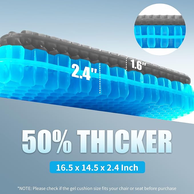 Gel Seat Cushion for Long Sitting - 16.5" x 14.5" x 2.4" (Extra Thick＆Soft) | Zero Gel Cushions for Pressure Relief, Honeycomb Gel Seat Cushion, Ergonomic Silicone Seat Cushion for People Over 180 lbs - Image 2