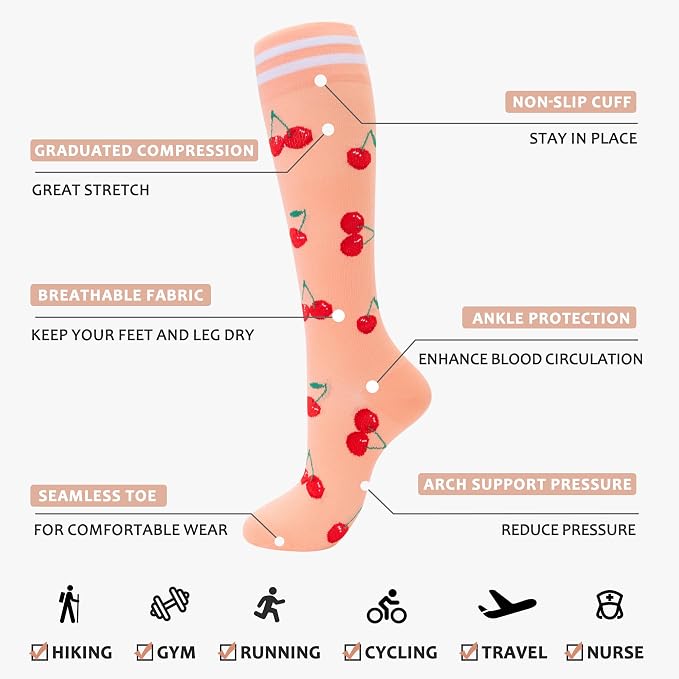fenglaoda Compression Socks Women Men 4 Pairs, Knee High Support Socks for Running, Sports, Travel, Flight, Nurse - Image 3