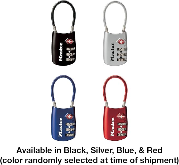 Master Lock TSA Approved Combination Luggage Lock Assorted Color 4688EC | TSA Accepted Set Your Own Combination Luggage Cable Lock, Suitcases, Backpacks, Travel, Airport Security, 3-Digit Lock - Image 5