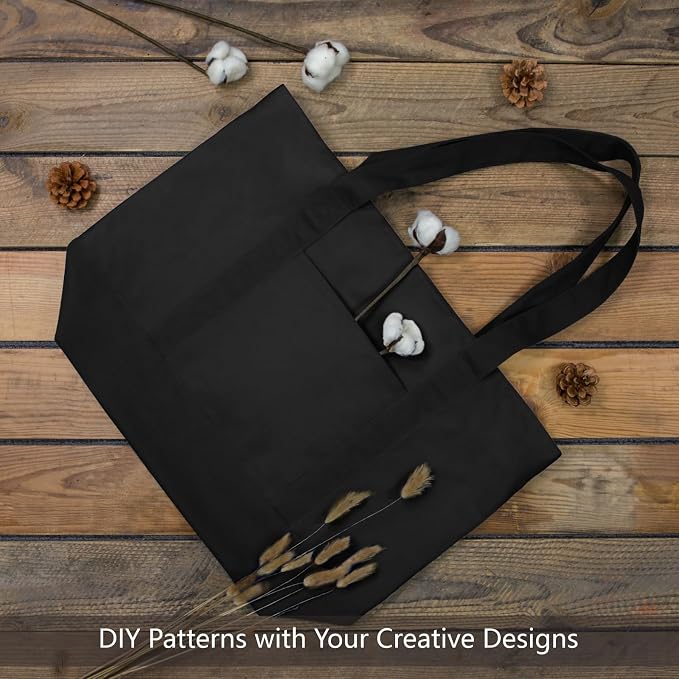 TOPDesign 1-Pack Canvas Tote Bag with an External Pocket, Reusable Grocery Shopping Bag, Top Zipper Closure, Daily Essentials (Black) - Image 4