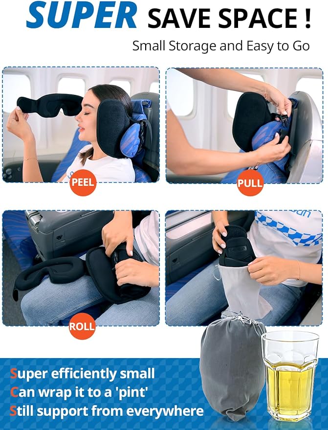 SARISUN Airplane Travel Pillow for Different Heights, Stable Head Support | Adjustable Airplane Head Strap fits Travelers (4'7" to 6'4"), Attache to Seat Headrest, 360° Support on Long Flight, Black - Image 8