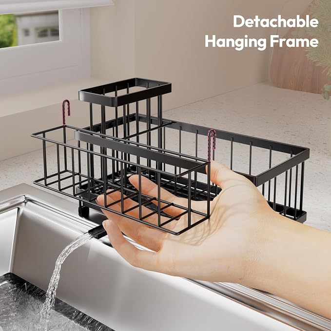SWTYMIKI Sink Caddy Sponge Holder - Large Sponge Holder for Kitchen Sink with 360°Auto-Drain Tray, Rustproof Stainless Steel Kitchen Organizer Caddy for Countertop Organization - Image 7