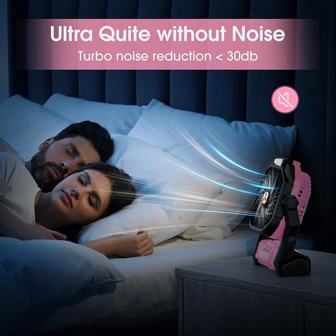 Portable Fan Rechargeable 20000mAh Cordless Battery Powered Camping Fan | with LED Lantern, Small Table Fan, USB Battery Operated Fans for Travel Bedroom Home Camping Tent Office Beach Desk Pink - Image 6