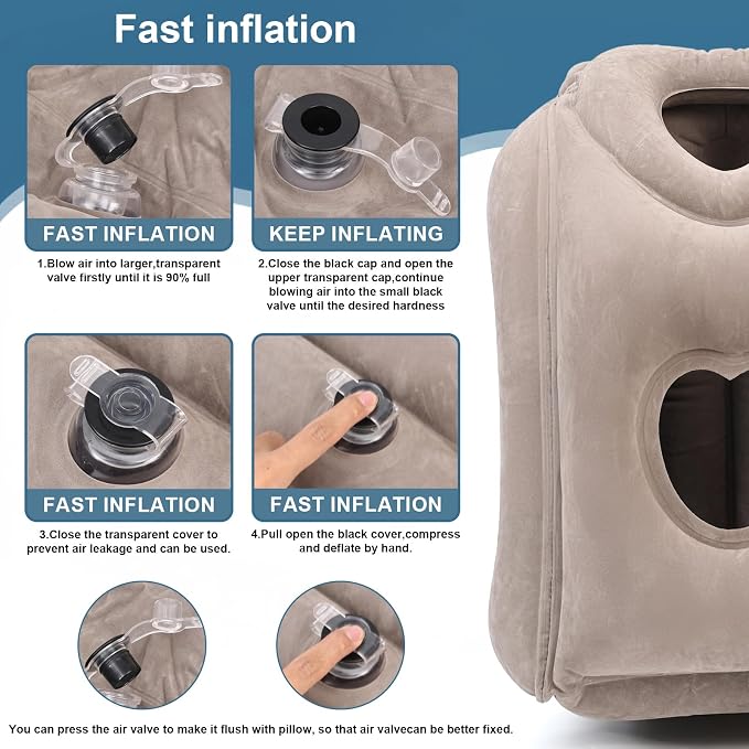Upgraded Inflatable Travel Air Pillow for Sleeping to Avoid Neck and Shoulder Pain,21" H*12.6" W (Dark Grey, 21 x 12.6 x 12.6 inches) - Image 4