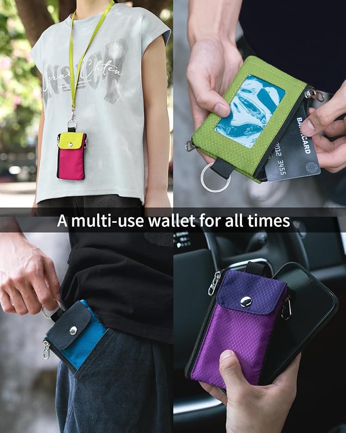 Artpaxy Minimalist Wallet For Mens Womens, Keychain RFID Blocking Zipper Small Wallet with ID Window 2 Lanyards,Water Resistant Travel Cash Card Coin Case Boys Girls - Image 4