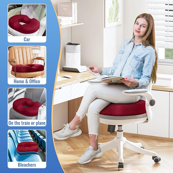 CloudBliss Donut Pillow Stadium Seat Cushion for Tailbone Pain Relief and Hemorrhoids, Memory Foam Seat Chair Cushion, Portable Seat Cushions for Bleachers, Car, Home & Office - Image 5