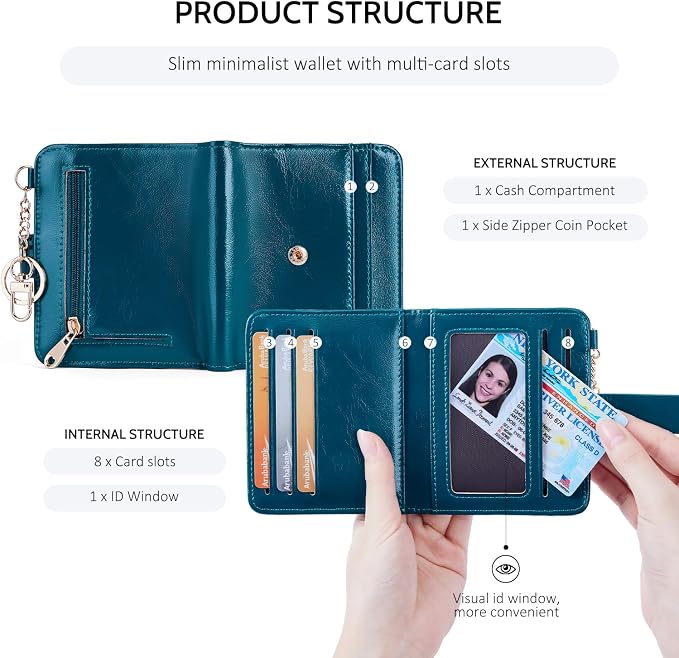 POIUGOYA Slim Wallet for Women,RFID Blocking Bifold Credit Card Holder with Zipper Coin Pocket,ID Window,Keychain - Image 5