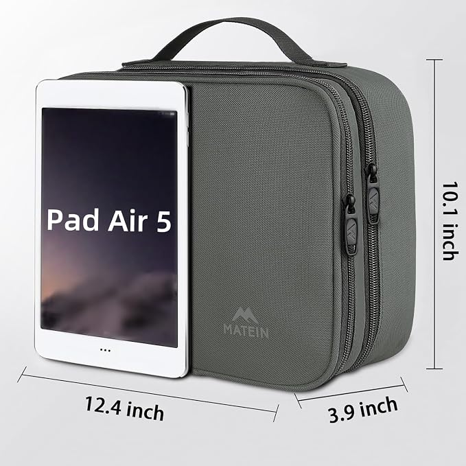 MATEIN Travel Electronics Organizer Case, Large Cable Storage Bag, Grey | Water Resistant, Carrying Case with Handle, Tech Organizer for Tablet (Up to 12.9inch), USB Charger, Clipper - Image 7