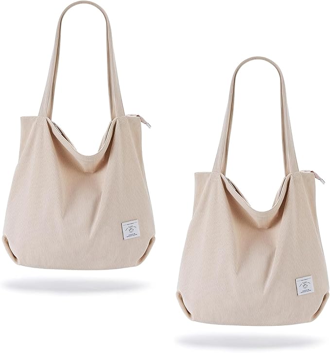 KALIDI Women Corduroy Tote Bag Zipper Casual Tote's Handbag Big Capacity Shoulder Bag with Pockets by KALIDIFANCYFOREST