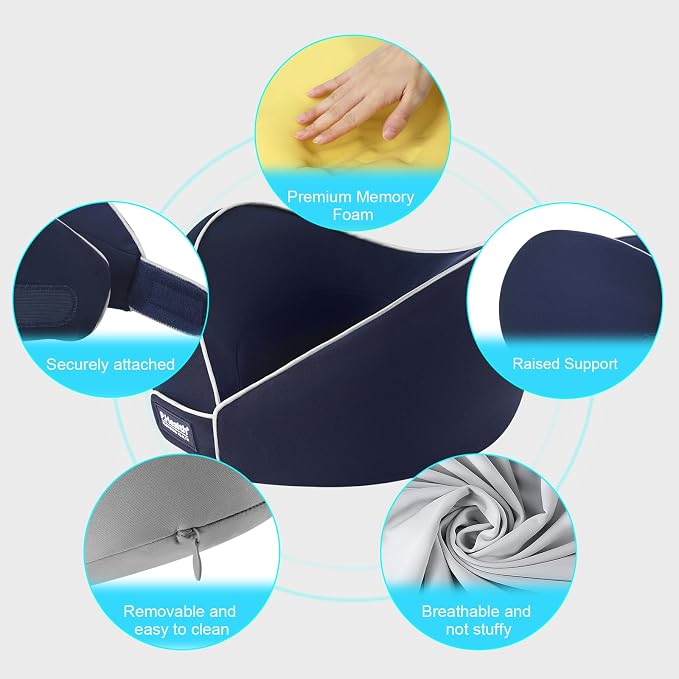 Travel Neck Pillow for Airplanes, Neck Support Pillow for Sleeping & Pain Relief, Stuffable Cervical Pillow, Portable Travel Essentials for Plane, Car & Office(Dark Blue) - Image 4