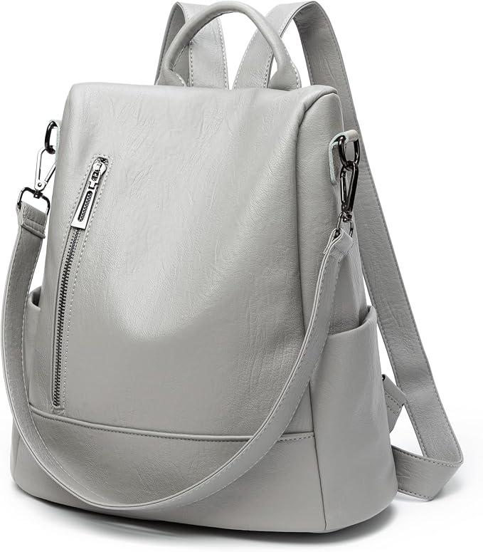 Fashion Backpack Purse For Women Anti-theft Rucksack Pu Leather Lightweight Water-resistant Shoulder Bag,Gray by Didida
