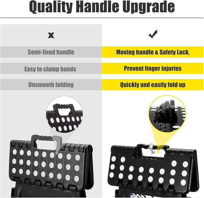 Delxo 17.5 Inch Folding Step Stool,Foldable Stool for Adults with Safety Lock,Portable Collapsible Plastic Step Stool,Non Slip Folding Stools for Kitchen Bathroom Bedroom Up to 400LBS,(Black 1PC) | Step Stool with Safety Lock,Portable Collapsible Step ... - Image 4