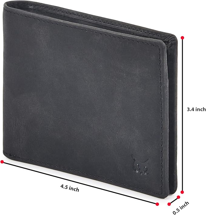 Real Leather Mens Bifold Wallet RFID Blocking Slim Minimalist Front Pocket - Thin & Stylish with ID Window in Gift Box (Crazy Horse, Black) - Image 2