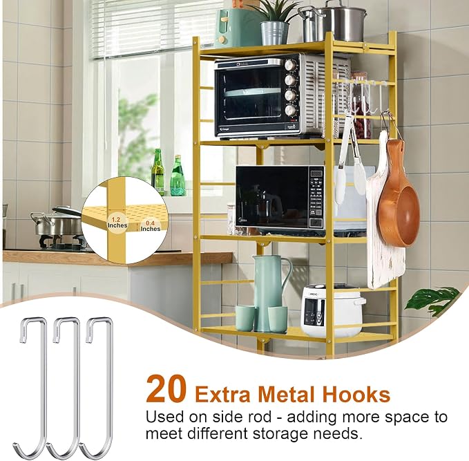 Himix 5-Tier Foldable Storage Shelves with 20 Hooks Wheels Bookshelf Gold | Folding shelving units, Metal collapsible organization, Wire shelf, No assembly, Garage, Home room, Greenhouse, Holds 440 Ibs - Image 4