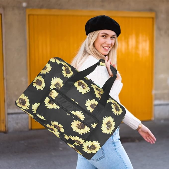F.FETIVIN Weekender Bag Carry On Travel Duffle Medium Overnight Bag for Women(Sunflower) - Image 5