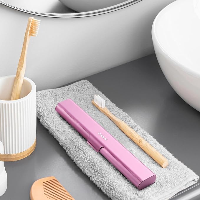 Aluminum Toothbrush Travel Case, Portable Travel Toothbrush Holder, Durable Manual Toothbrush Box Container for Traveling, Bathroom, Camping, Business Trip-Pink - Image 6