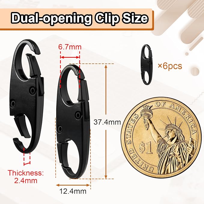 CooBigo 6pcs Anti Theft Zipper Lock Clips for Bag Pull Replacement, Black | Zinc Alloy Double Opening Small Carabiner Clips Anti Theft Zipper Clip for Keychain Charm, Luggage Bag Lock, Travel & Camping - Image 2