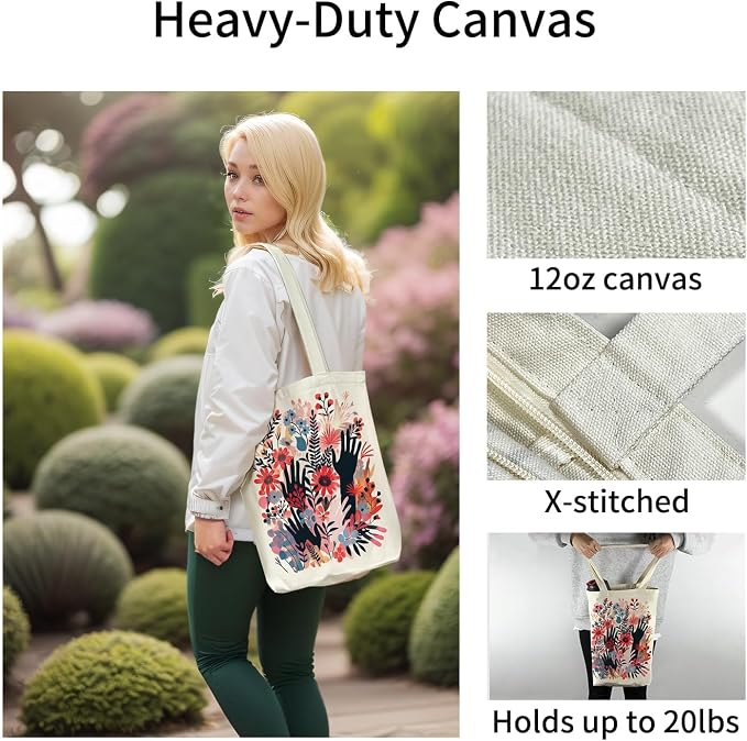 itgowisa Canvas Tote Bag for Women, Tote Bag with Zipper Inner Pocket, Zippered Canvas Bag for Shopping Work Grocery Everyday - Image 2