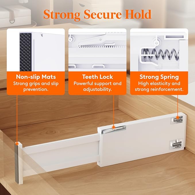 Lifewit 4" High Upgrade Drawer Divider, Adjustable Drawer Organizer Clothes | 10 Pack 11-17" Expandable White Plastic Drawer Separator for Dresser, Kitchen, Closet, Nursery, Office Organization & Storage - Image 4