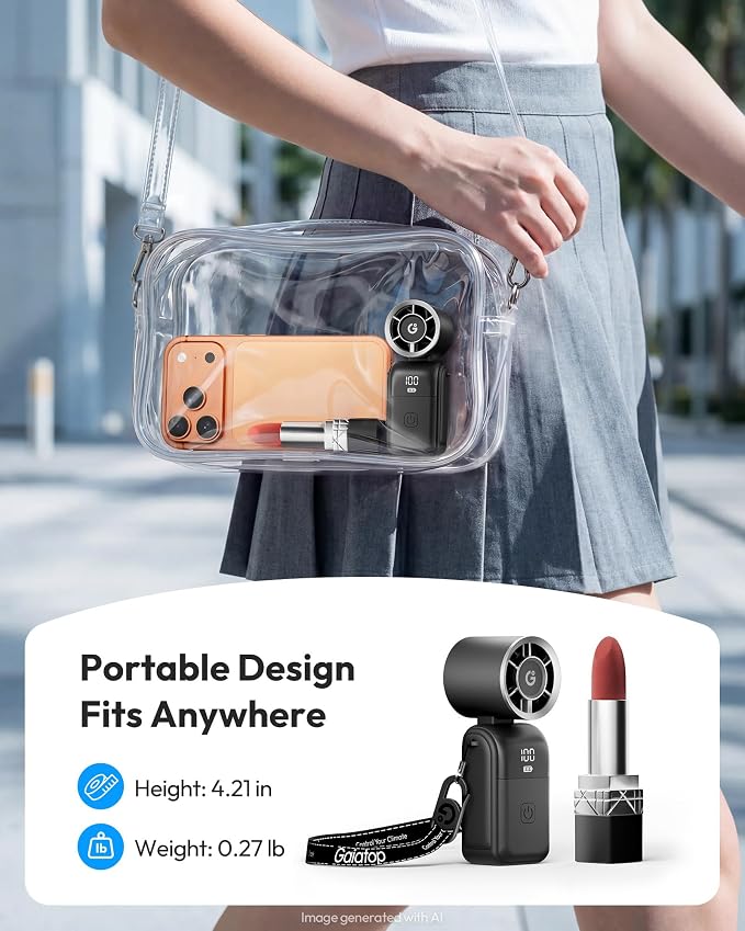 Gaiatop Portable Mini Fan Handheld, 3-in-1 Foldable Pocket Fan, Up to 15H | Personal Small Hand Fan, 6-Speed Turbo Cooling, USB Rechargeable, Outdoor Travel Essentials, Gifts for Women Men Teens, Black - Image 8