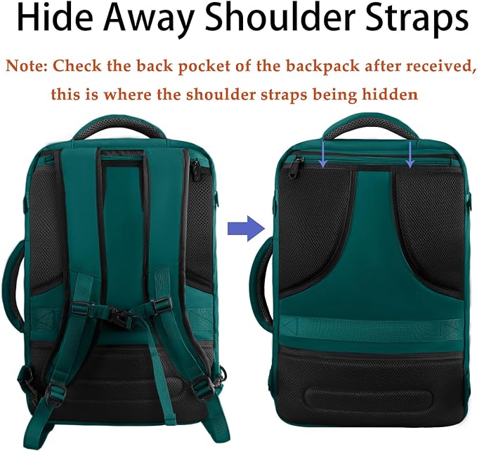 MATEIN Travel Backpack for Men Women, 35L Carry on Backpack for Airplanes | Personal Item, Simple Daypack with Trolley Sleeve, Adjustable Shoulder Strap, Gifts for International Travelers, Peacock Blue - Image 6