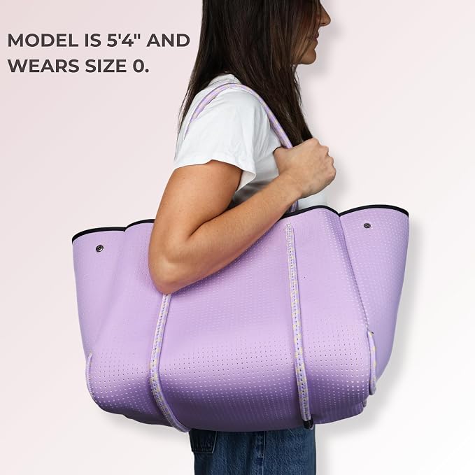 POPUPS Large Neoprene Tote Bag for Women - Everyday Designer Handbag for Travel Work and Beach with Pockets and Zipper Pouch - Image 3